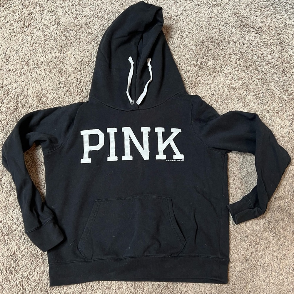 Victoria's Secret Classic PINK  black and white hoodie large sweatshirt hooded